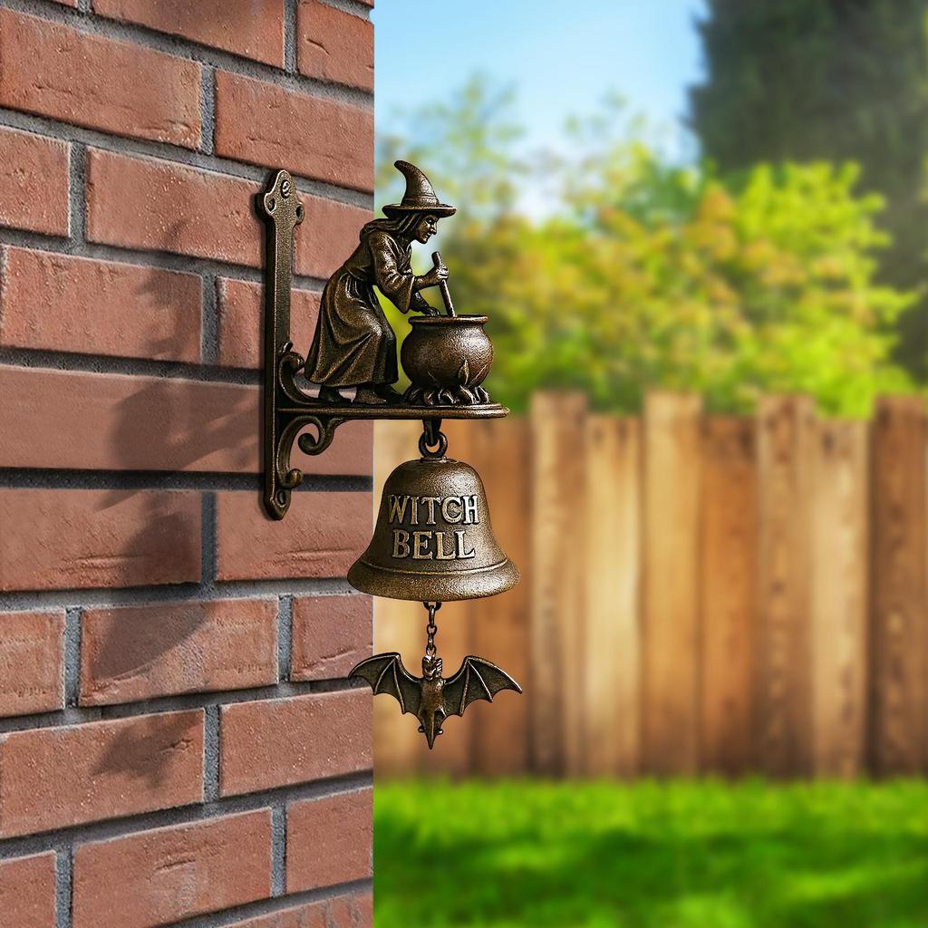 Hexe Dackel Willkommen Türklingel Dekoration Hängende Glocke Retro Metall Außen Vintage Tür Gusseisen Essglocke für Hof Garten