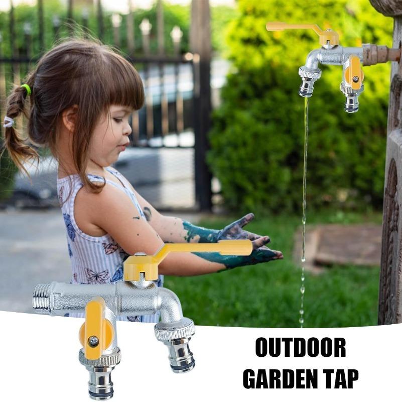Garden Hose Brass Tap Faucet Adapter One Into Two Out 4 Points Irrigation Joint Outdoor Courtyard Double Water Flower Faucet