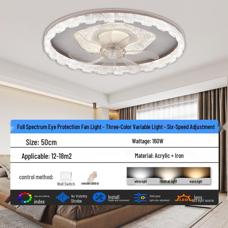 Bedroom Ceiling Fan Light with 360° Oscillation and Voice Control