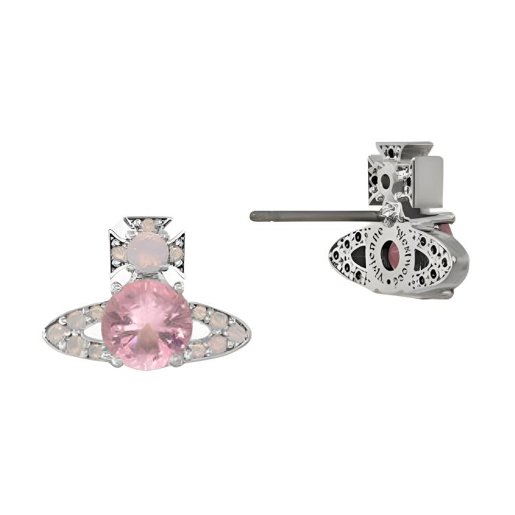 VIVIENNE WESTWOOD Ismene Saturn Shaped Brass Earrings Women Earrings Silver Pink-Diamond 8053195228997