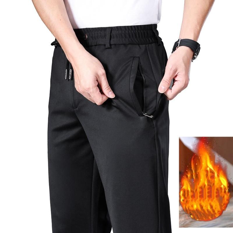 Men's Spring and Autumn Loose Plus Size Straight Elastic Pants Winter Youth Business Casual Solid Padded Pants