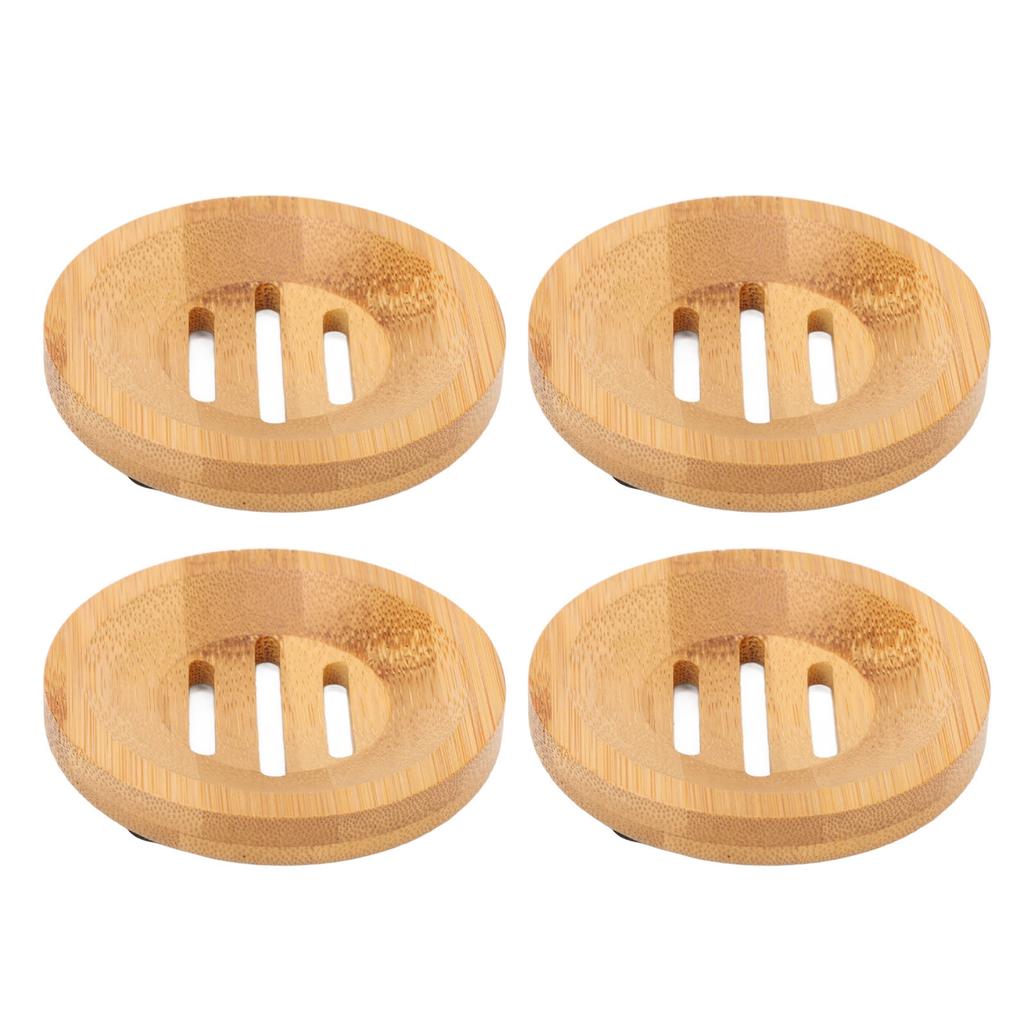 4Pcs Bamboo Soap Rack Drainable Easy to Clean Bathroom Kitchen Soap Holder Dia 8cm