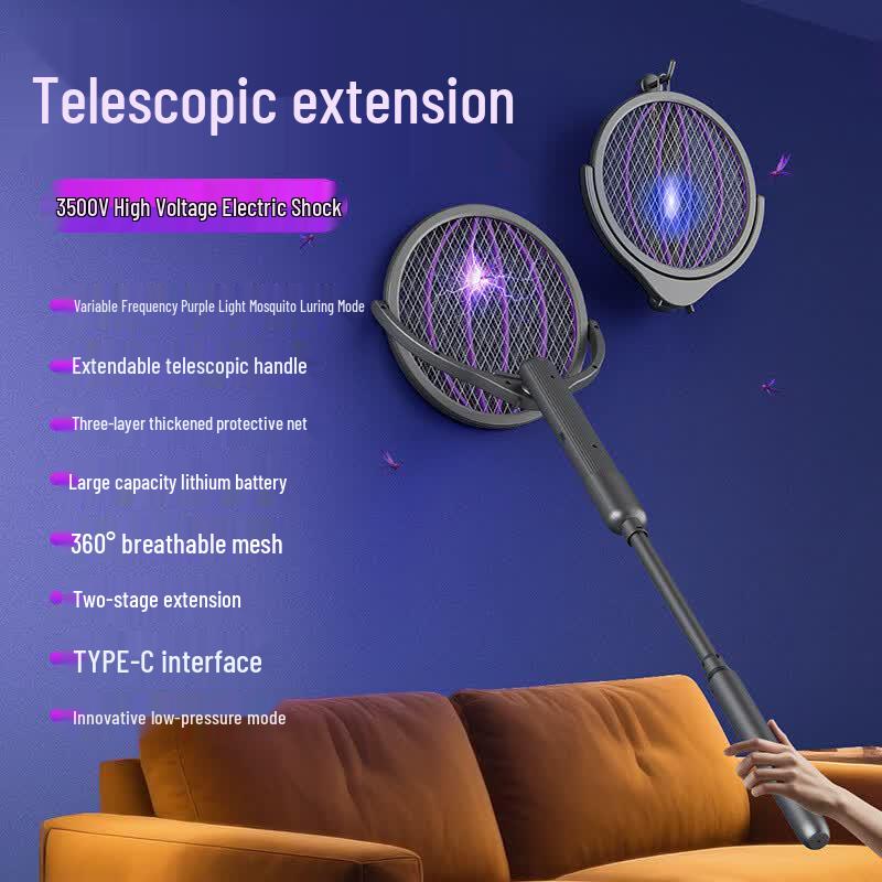 ZISIZ Foldable Extendable Rechargeable Electric Mosquito Swatter with UV Lamp