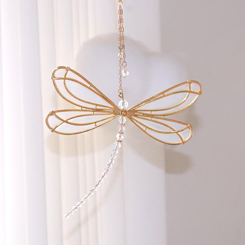 Metal Dragonfly Sun Catcher Pendant Window Home Decoration Elf Wings Crystal Crafts Car Pendant Housewarming Gifts