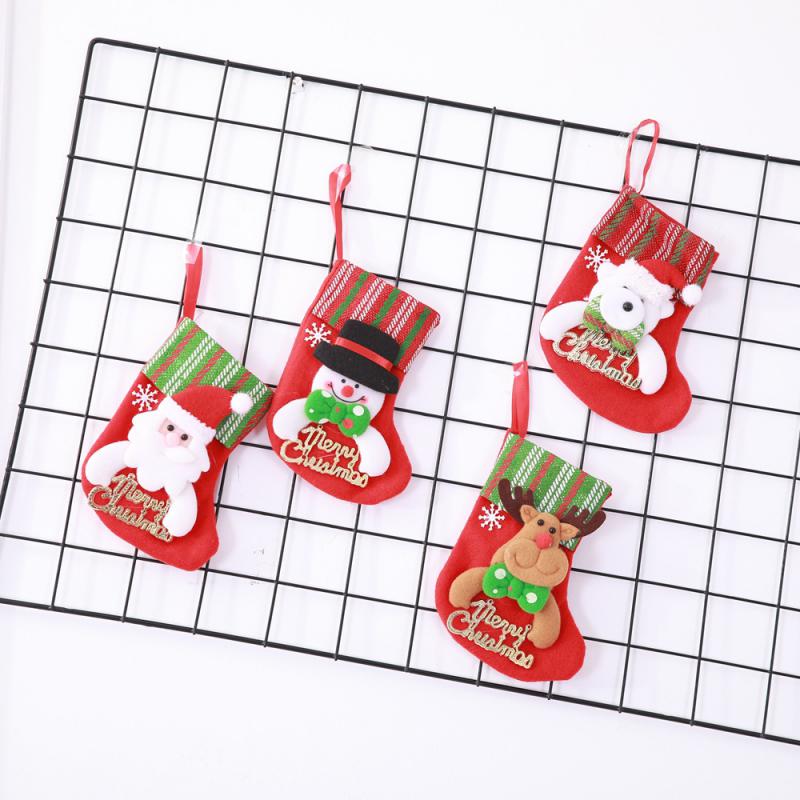Grote Capaciteit Kerst Gebreide Sokken Geborduurde Streep Kerstsokken Kat Klauw Opknoping Ornamenten Kerstboom Hanger