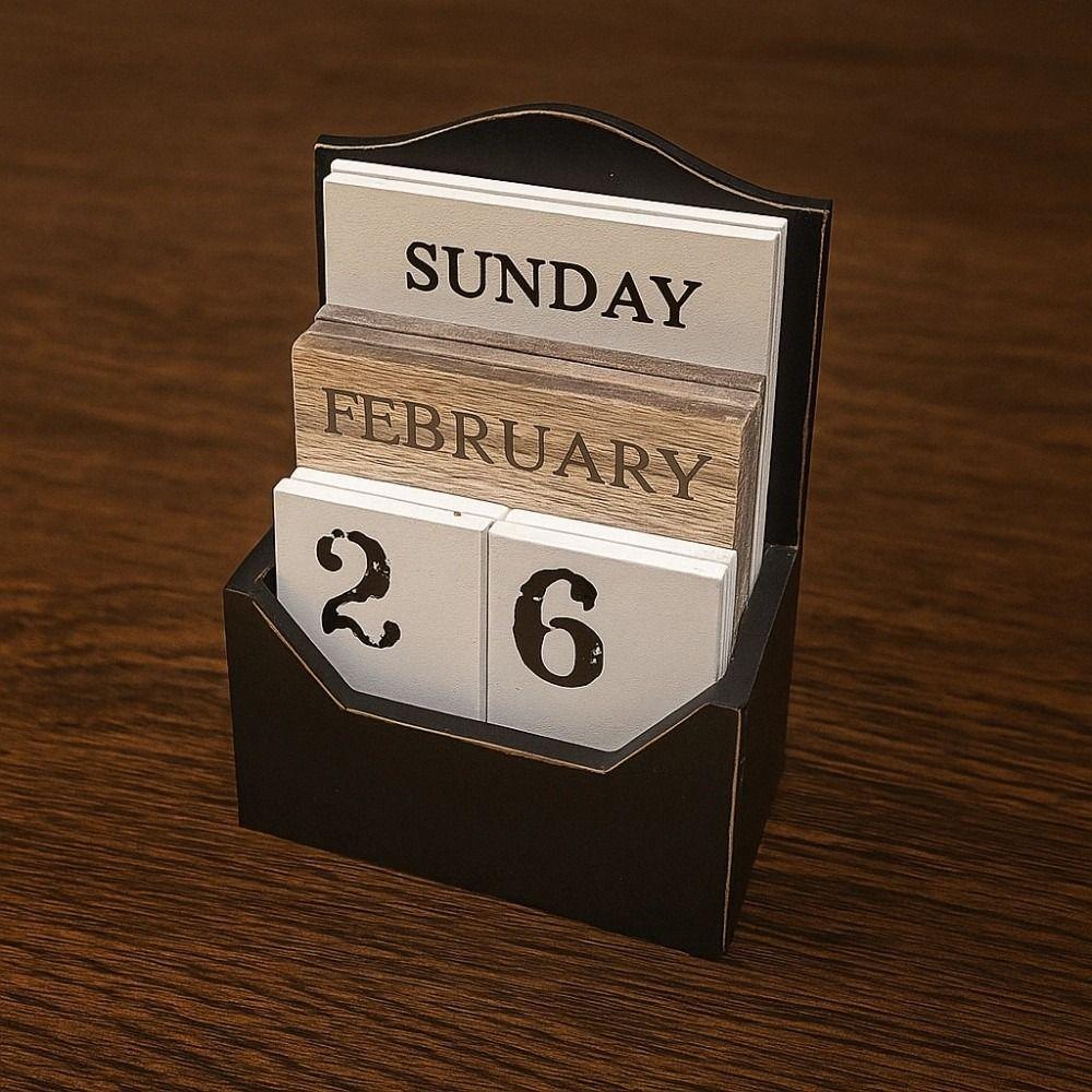 Aesthetic Desk Calendar Ornament Manual Date Display Ornament Wooden Perpetual Calendar  Room