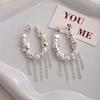 French High-End Pearl Earrings, Light Luxury Design Broken Silver Earrings, Cold Style Long Fringed Stud Earrings