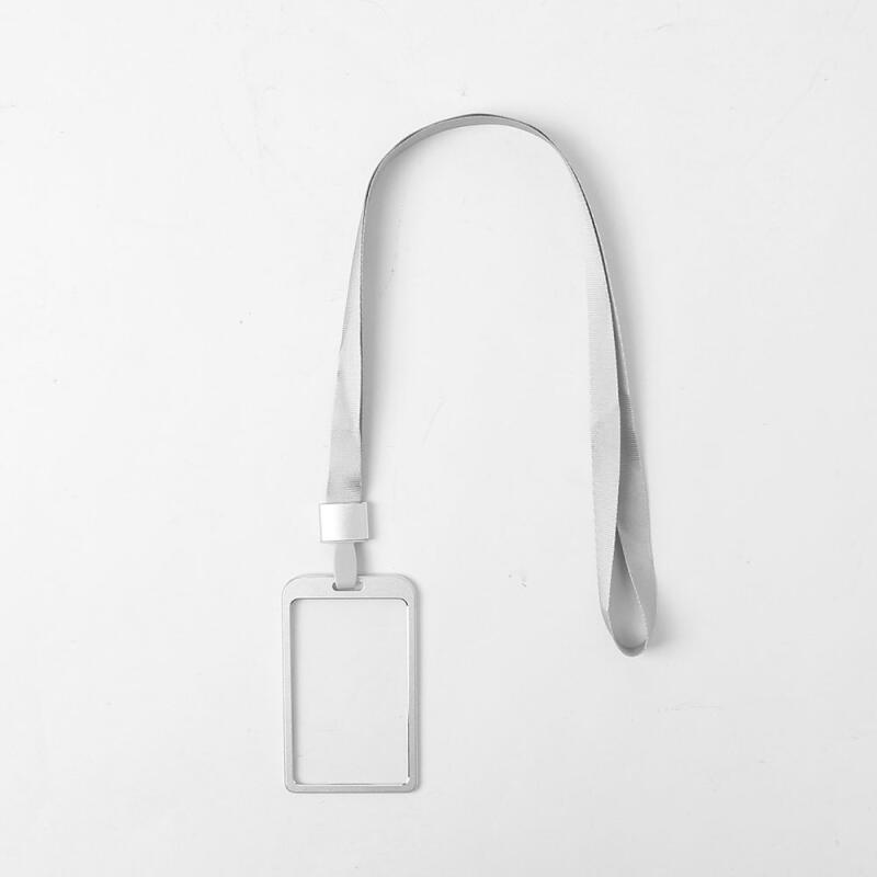Employee ID Metal Case + Name Tag Lanyard (Vertical/Silver)
