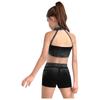 Dívčí gymnastický taneční set Bez rukávů Křížení vpředu Třpytivý crop top s kamínky Elastické šortky v pase