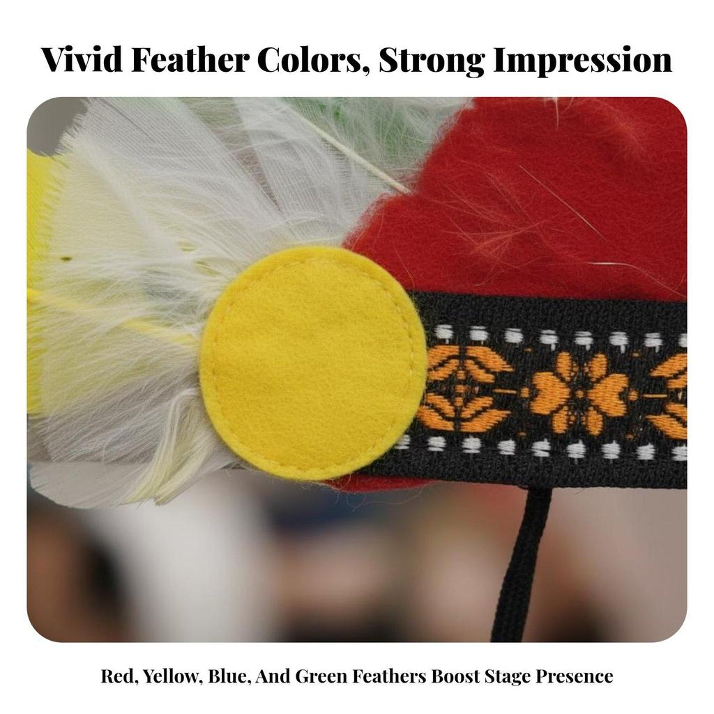 Feather Headdress Unisex Tribal Chief Headpiece Real Feathers Colorful