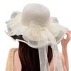 Eleganter Sonnenhut für Damen Papierstroh Atmungsaktiv und faltbar Spitze Schleife Breitere Krempen Panama Hut für Camping Reisen Y08E