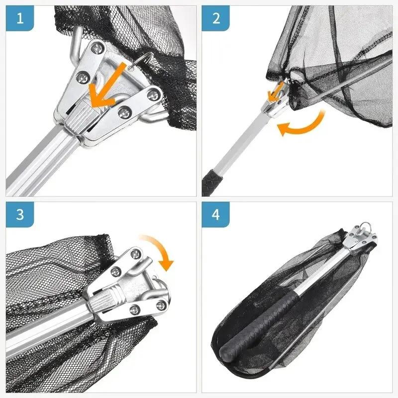 Aluminum Alloy Triangle Mini Folding Fishing Net High Quality And Durable Black Fishing Tools Practical Portable Fishing Nets