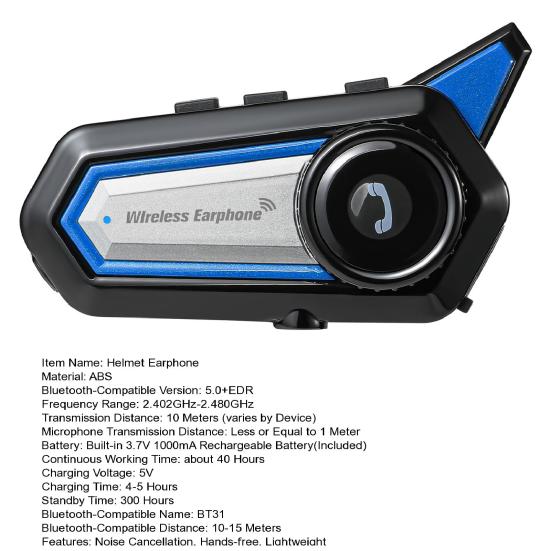 Motorcycle Helmet Headset IP67 Waterproof Noise Cancellation Rechargeable Hands-free Motorbike Bluetooth-compatible 5.0 Helmet Earphone