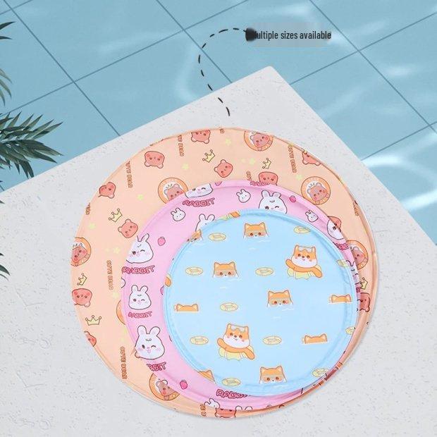 Tapis rafraîchissant en gel pour animaux de compagnie avec réduction nouveau client: Tapis de glace rond de dessin animé pour chats et chiens