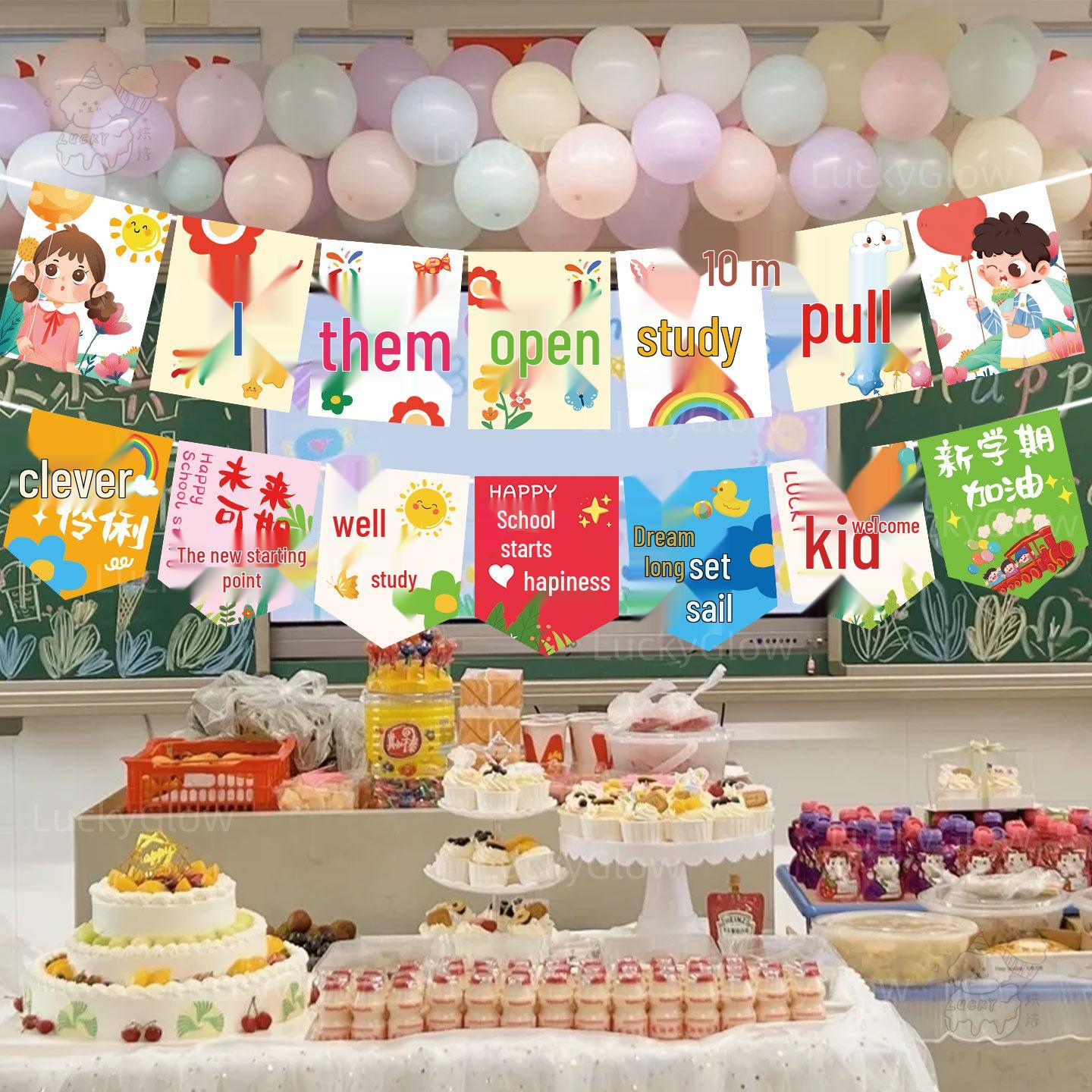 Back-to-School Classroom Flag Banner Decoration for Kindergarten & Elementary Today I Start School Banner 45*15cm