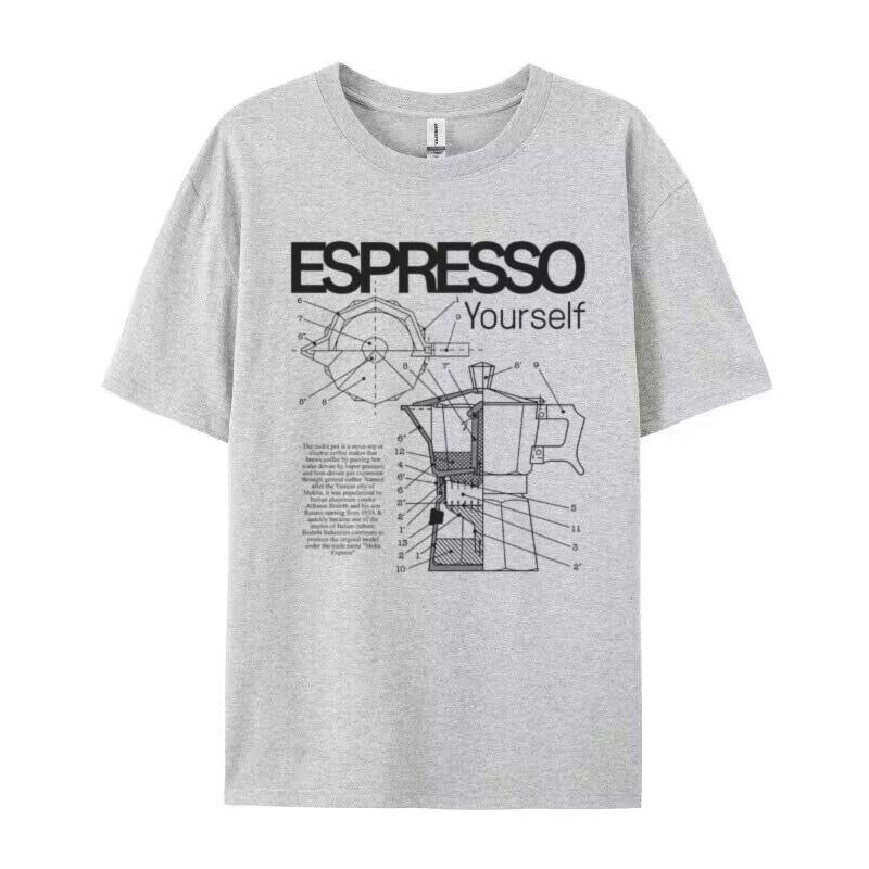 

Espresso Yourself Graphic Tops Vintage Moka Pot Diagram Print TShirts for Women Short Sleeve T Shirt Loose Barista Unisex Shirt S