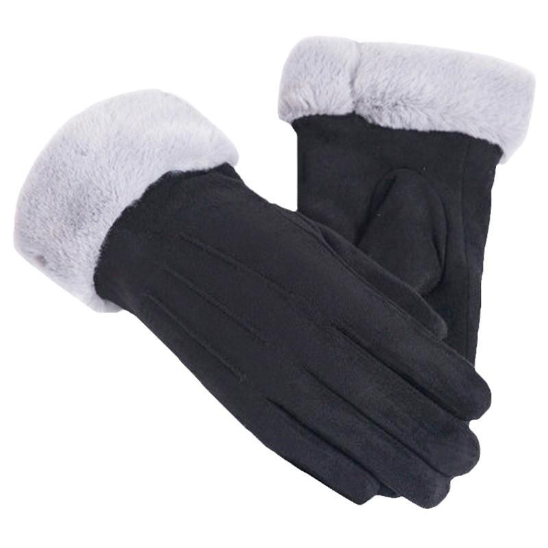 Warm Gloves In Autumn and Winter Suede Gloves Female Plus Velvet Padded Outdoor Cycling Driving Touch Screen Gloves