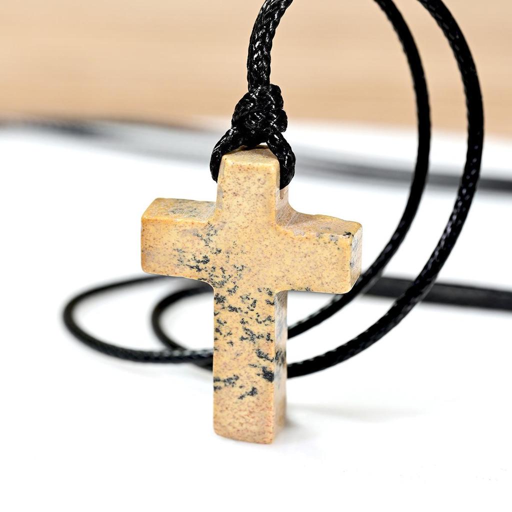 Unisex Rose Quarz Kreuz Anhänger Halskette mit langem Wachskordel - Perfektes Weihnachtsgeschenk Schmuck