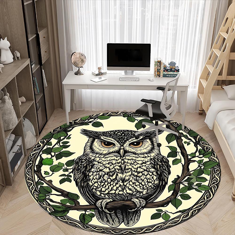 1pc Owl Illustration Chair Carpet for Office, Round Non-Slip Durable Large Size Office Carpet, Suitable for Office, Beautiful Decoration