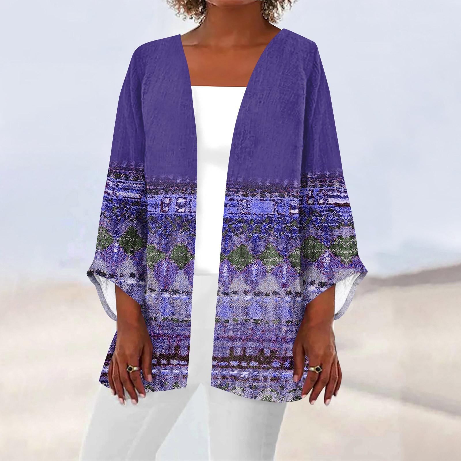 

Женская повседневная модная легкая куртка средней длины с принтом, кардиган S синий