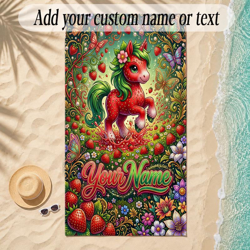 Unicorn Theme Soft Beach Towel Personalized Custom Name Text Towel Portable for Beach Pool Travel