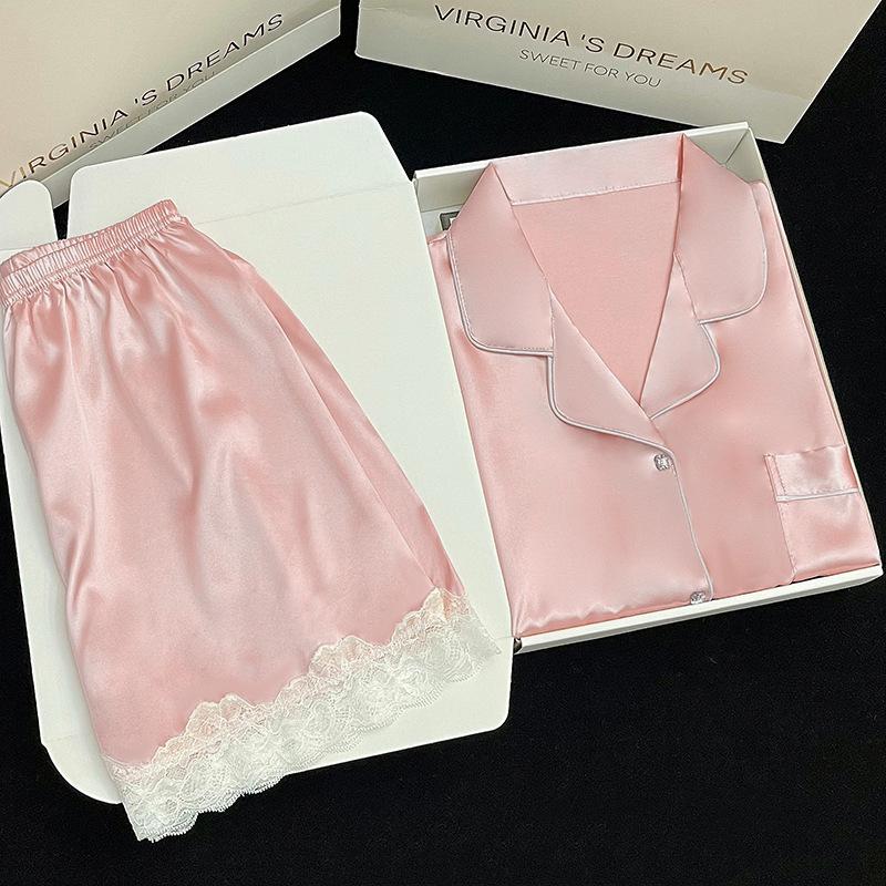 Recommends Simulated Silk Pajamas Women'S Long Sleeves Spring And Summer Simple High-End Women'S Loungewear