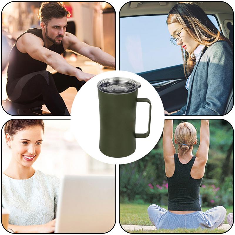 Water Tumbler With Handle Leakproof Bottle With Lid Splash Proof 600ml Thermal Tumbler For Hot And Cold Beverages Coffee Tea