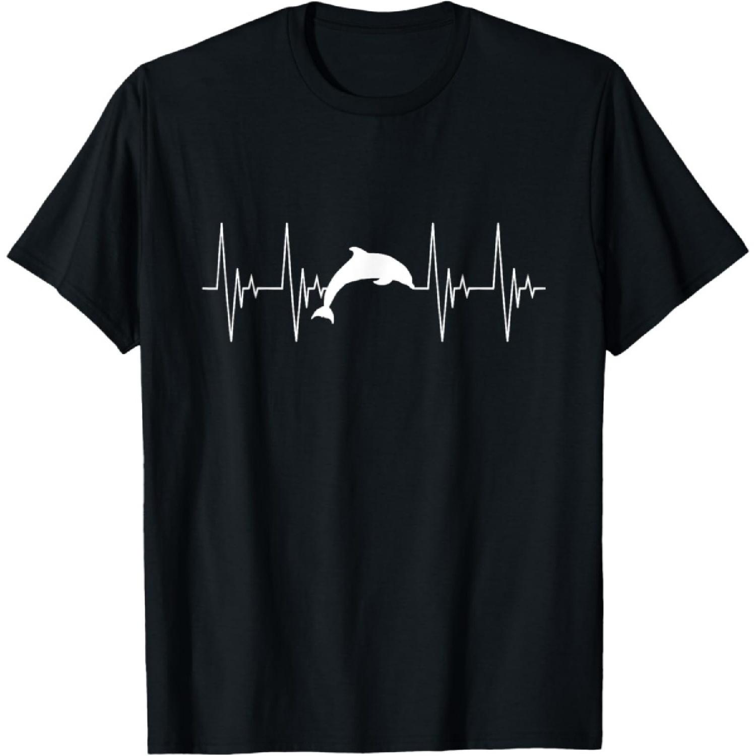 Dolphin White Heartbeat ECG Animals Underwater World Whales T-Shirt S