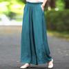 Summer New Cotton Linen Embroidery Double Layer Straight Leg Pants Casual Wide Leg Pants Plus Size Women's Fashion Loose Waist Literary Style Clothing