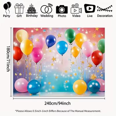 2D Geburtstagsluftballon Wandteppich, Bunte Sterne Party Wandhintergrund zur Dekoration