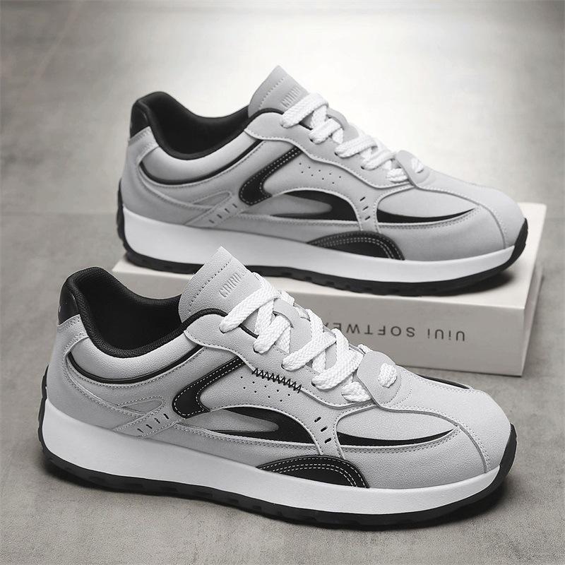 

New Men s Chunky Sole Sneakers Breathable Casual Shoes Comfortable All-Season Lace Up Pure Color Fashion Daily Walking Footwear 39