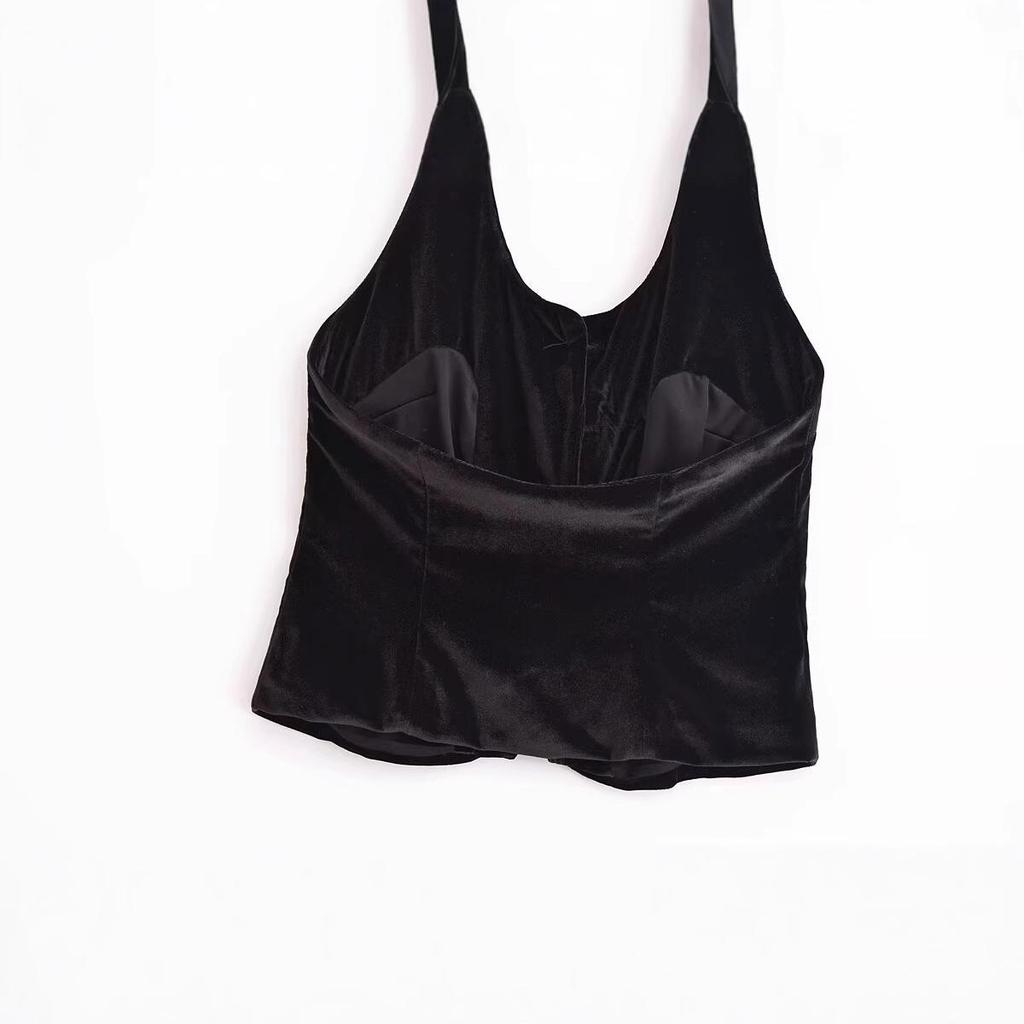 2024 Winter Women's Fashion Velvet Vest with Gem Buttons