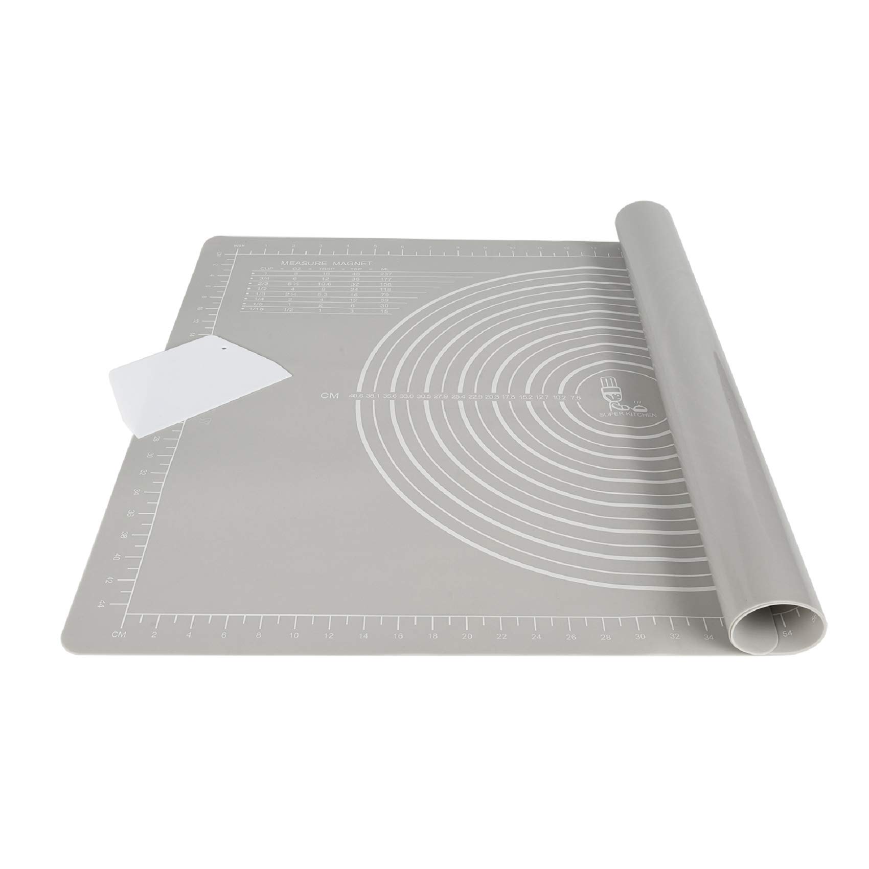 

SUPER KITCHEN Large Cooking Silicone Baking Mat for and Countertop Protection for Resin and with Scraper Mat, Food-Grade Baking, Cookies, Pizza, серый