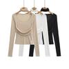 Women's Sheer Long-Sleeve U-Neck T-Shirt with Scarf - Sexy Slim Fit Base Layer for Spring/Autumn