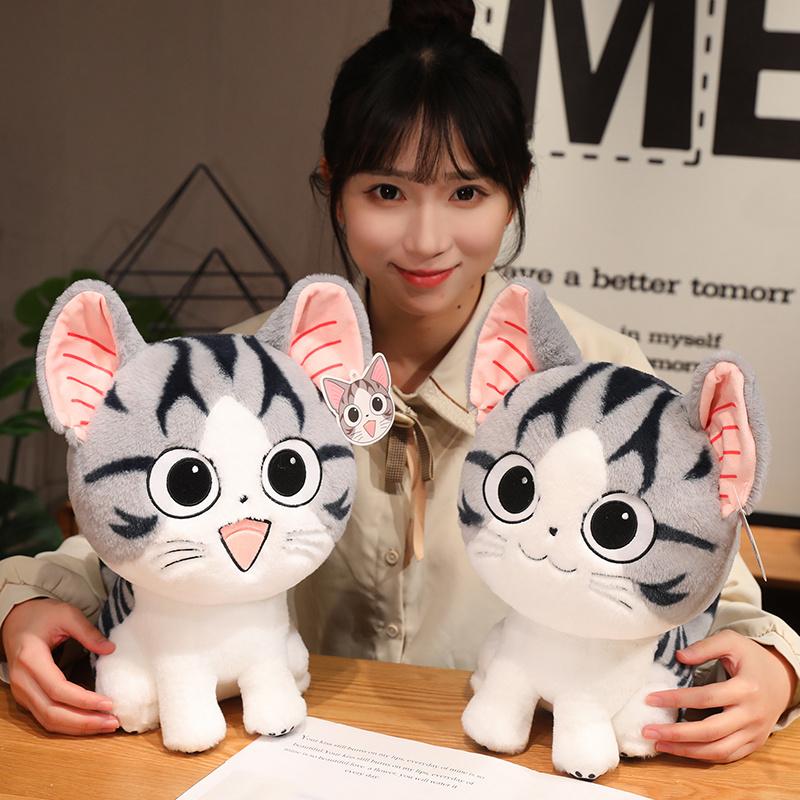 Kawaii Cheese Cat Plush Doll Black and White Standing Cheese Cat Plush Toy Soft Stuffed Cotton To Accompany The Sleeping Doll