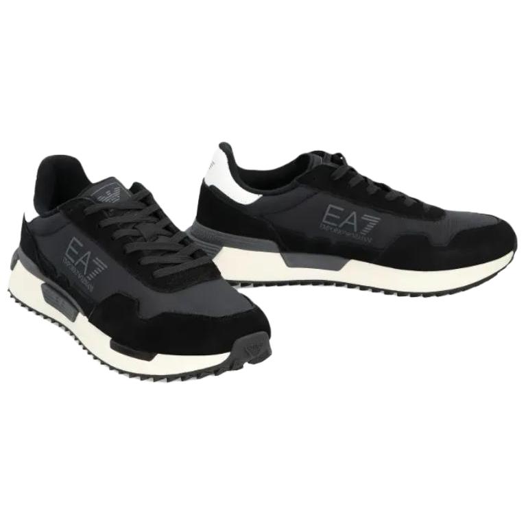 Emporio Armani EA7 Leather Lace-Up Round Toe Thick Sole Logo Detail Low-Top Lifestyle Sneakers Unisex sneakers Black 7X000380AF19175MC001