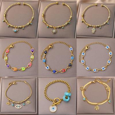 Gold-plated Zircon Devil's Eye Palm Thin Bracelet Bracelet Opening Adjustable Female Explosive