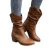 Large Size Boots Women's Coarse Heel Medium Heel Short Boots Folded High Heel Round Head Medium Tube Stacking Boots