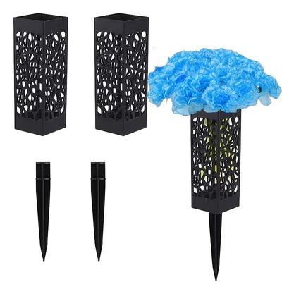 14 peças de flores de cemitério e 2 peças de cestas de flores de cemitério, flor de cravo azul, cesta de flores de cemitério, reutilizável para criar uma decoração elegante de cemitério