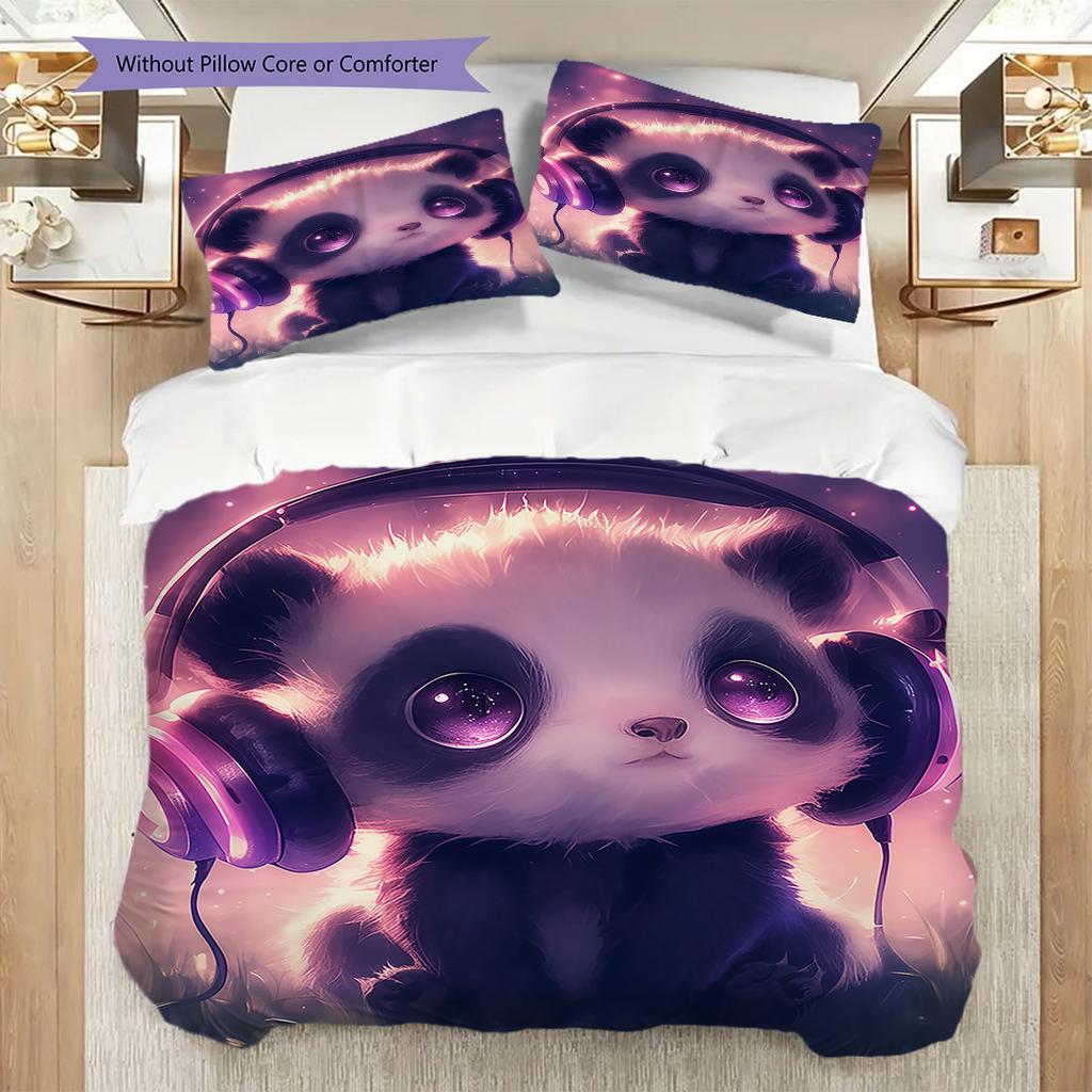 Panda Pattern Bedding Quilt Set Quilt Cover Pillowcase Home Decoration Birthday Gift (1 * duvet cover + 2 * pillowcase, without core)