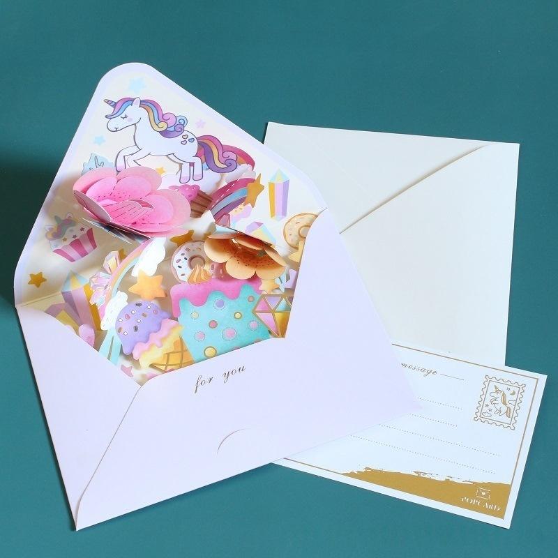 Romantic 3D Pop-up Flower Greeting Cards Birthday Christmas Postcard with Envelope Paper Cards Set for Wedding Party Decor Gifts