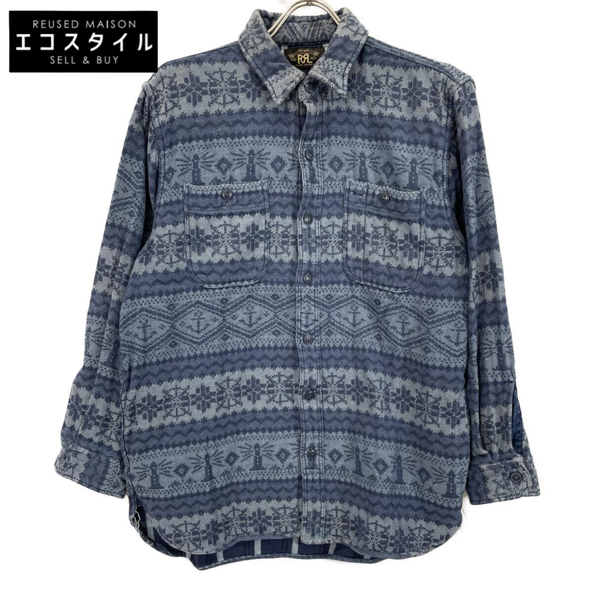 

RRL Индиго Хлопок Нордическая Рабочая Рубашка топы M ИндигоПоношенный