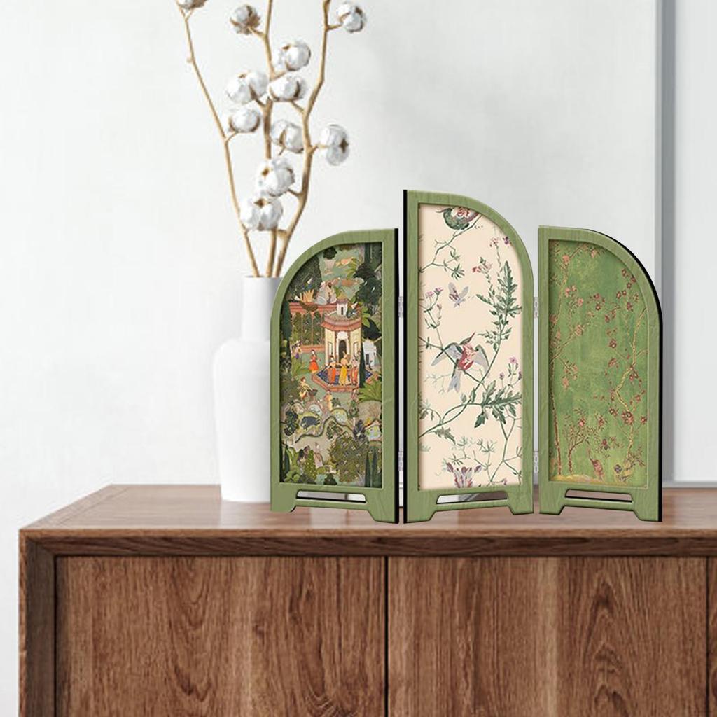 Mini Folding Screen 3 Panel Divider Ornament Desk Decorative for Living Room Decor
