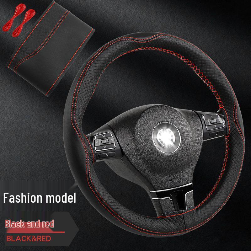 Χειροποίητο Κάλυμμα Τιμονιού από Γνήσιο Δέρμα, Αντιολισθητικό, Άνω Στρώμα από Δέρμα Αγελάδας που Απορροφά τον Ιδρώτα, Καθολικό για Όλες τις Εποχές.