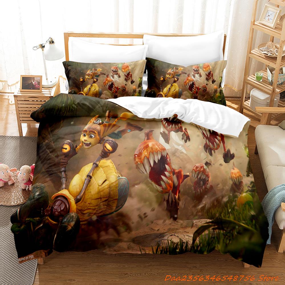 Personelity Game Anime Ratchet Clank Rift Apart Bedding Set Cartoon Three-Piece Set Adult Kid Bedroom Three-Piece Suits 3D