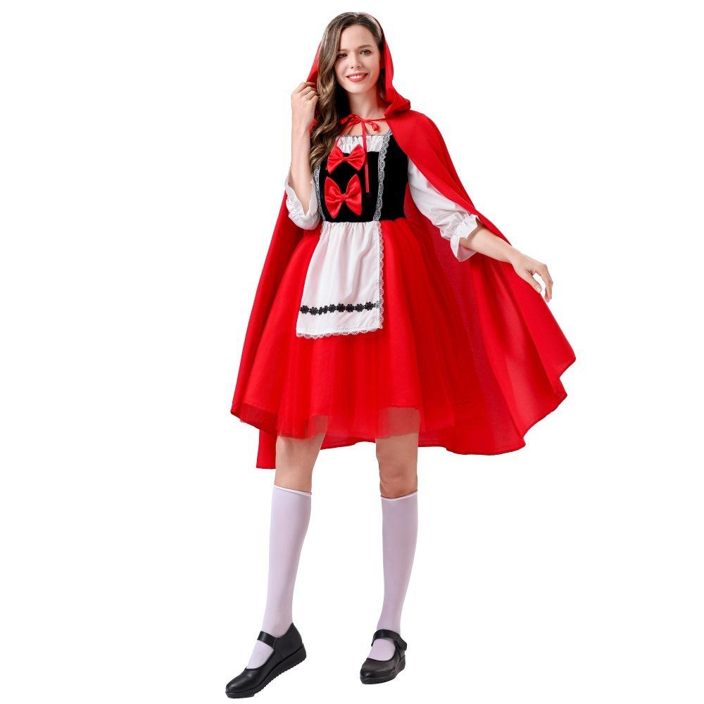 New Adult Female Little Red Riding Hood Clothing Manor Maid Cosplay Clothing Dress Set Women's Clothing