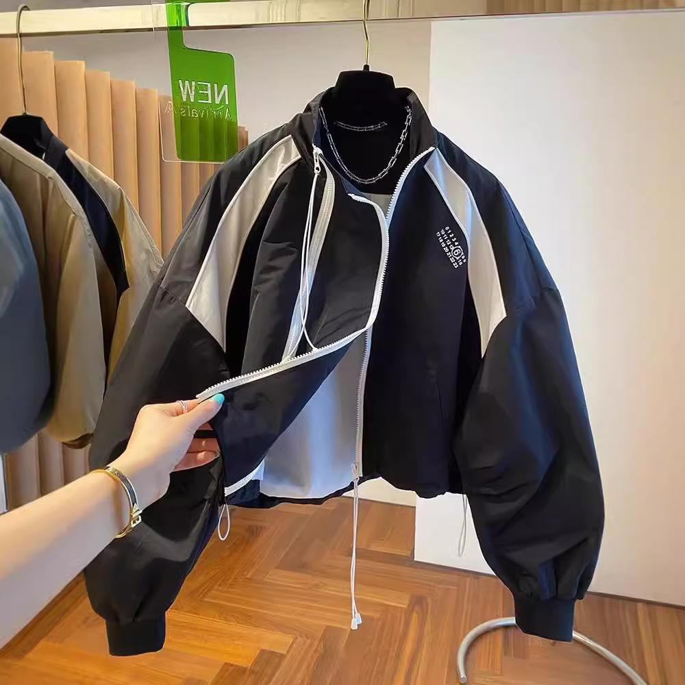 Spring Autumn Men's and Women's Zipper Design Loose Casual Stand Collar Windbreaker Jacket Women's Short Jacket Jacket Top