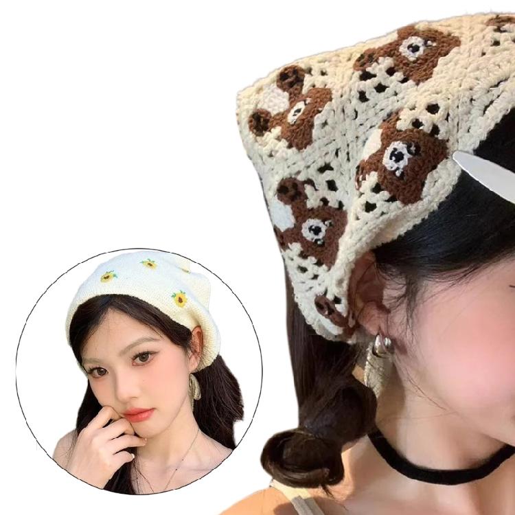 Knitted Floral Headscarf Hair Scarf Elegant Bandana Hairscarf Head Wrap