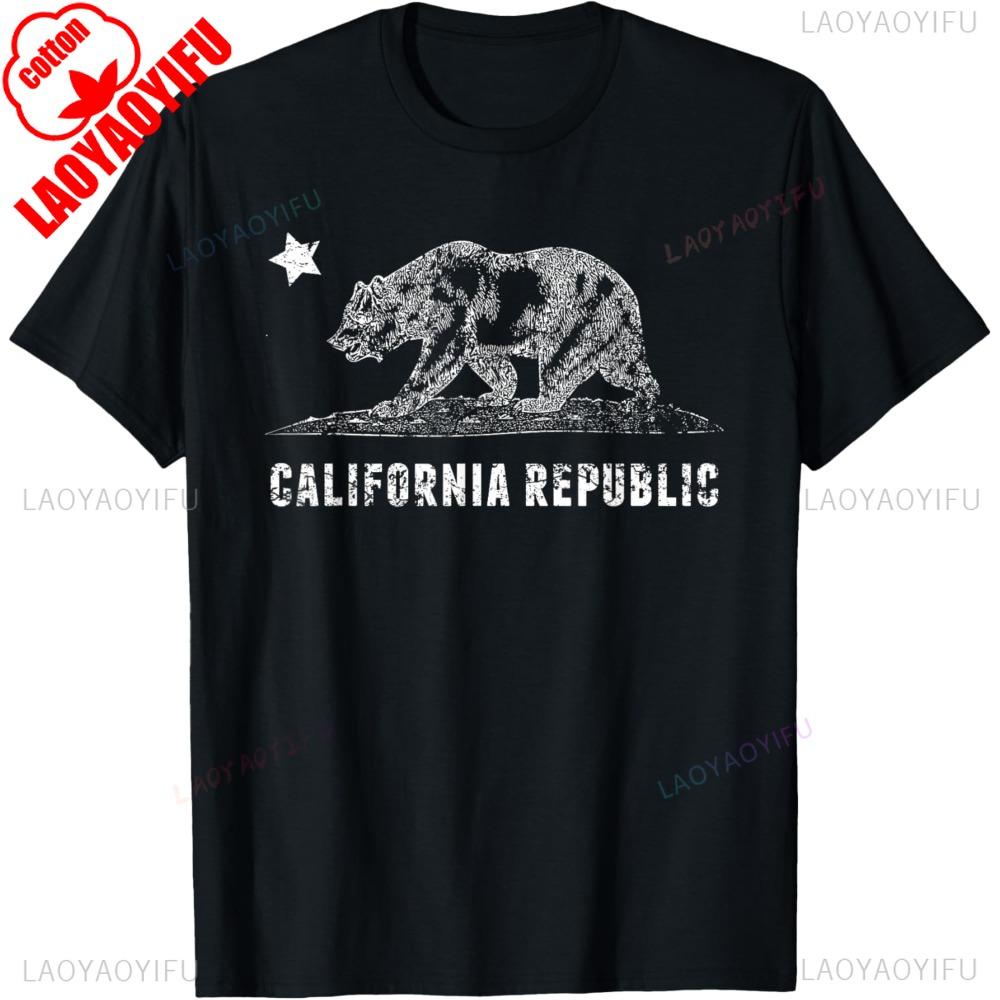 CA Republic Shirt Bear and Star Distressed California State TShirt California Souvenir Tshirt Men Crewneck Cotton Short Sleeve