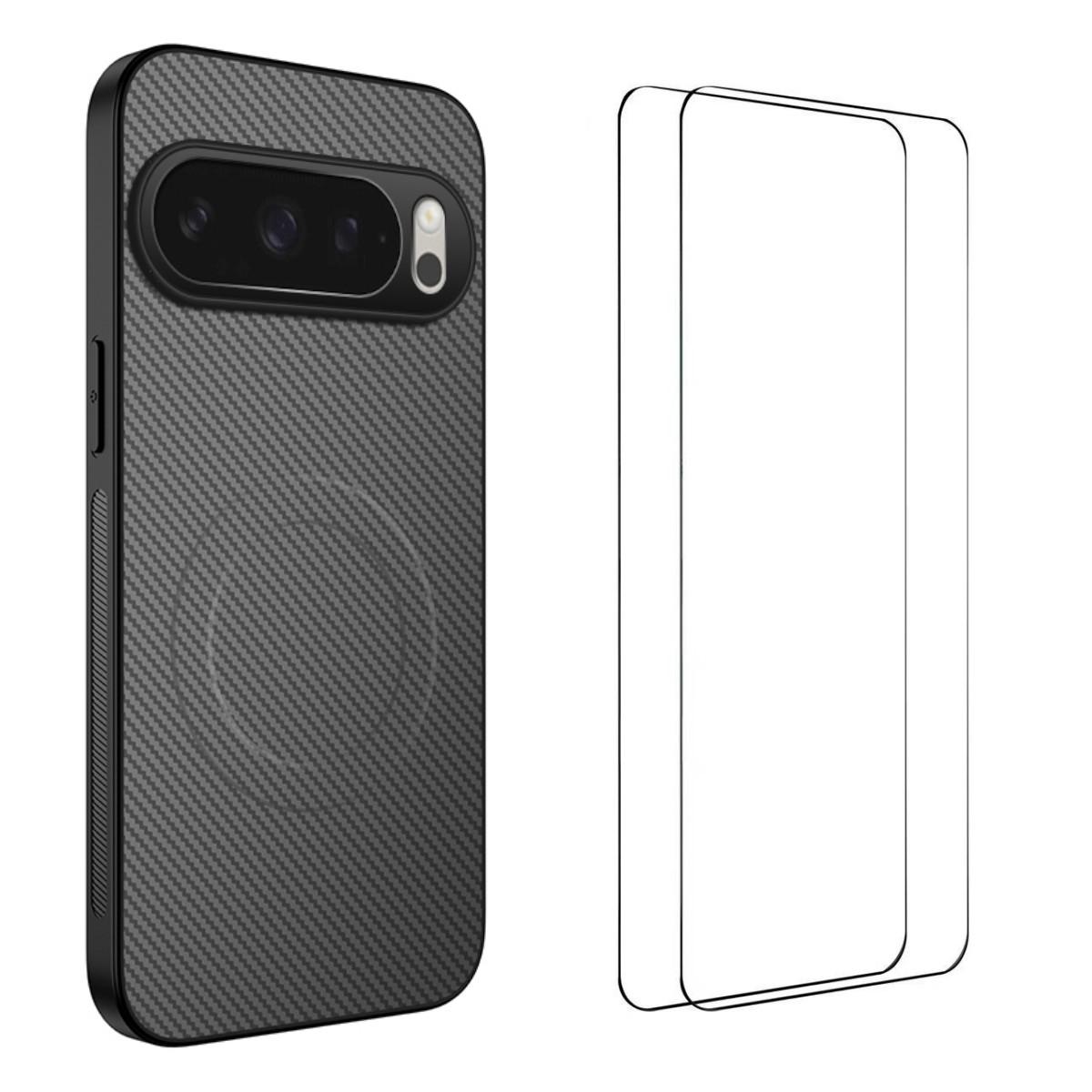 

For Google Pixel 10 Pro Magnetic Case WANLONFENG TQ1 Series Carbon Fiber Texture PC TPU Phone Cover with 2Pcs Screen Films C